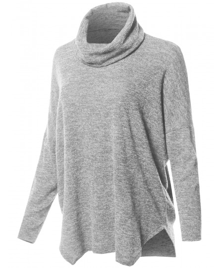 Women's Casual Loose Fit Drop Shoulder Cowl Neck Sweater Top - MADE in USA