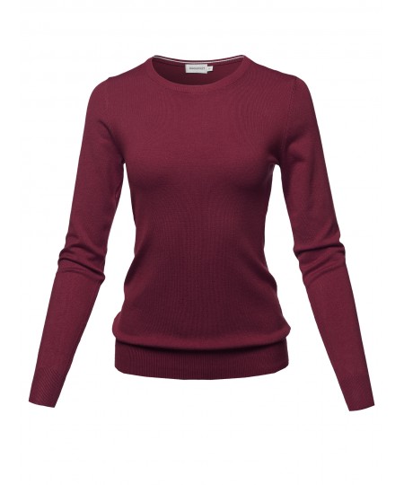 Women's Solid Basic Viscose Nylon Crew Neck Sweater Top