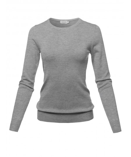 Women's Solid Basic Viscose Nylon Crew Neck Sweater Top