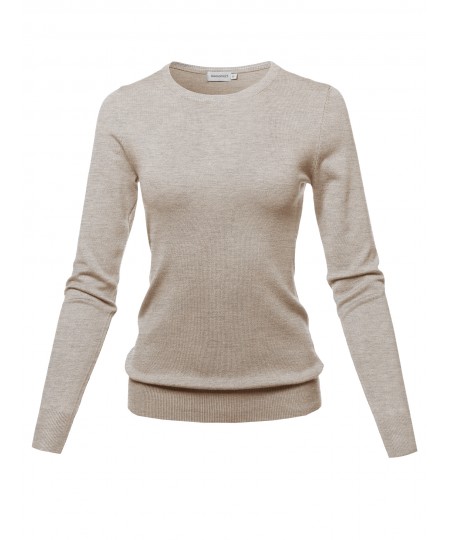 Women's Solid Basic Viscose Nylon Crew Neck Sweater Top