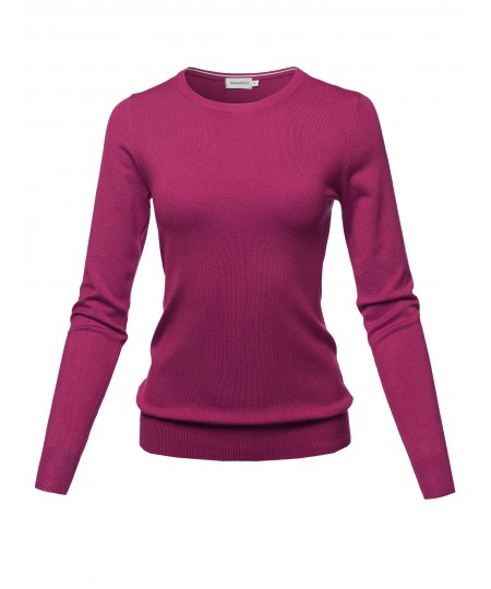 Women's Solid Basic Viscose Nylon Crew Neck Sweater Top