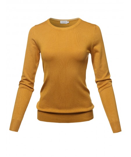 Women's Solid Basic Viscose Nylon Crew Neck Sweater Top