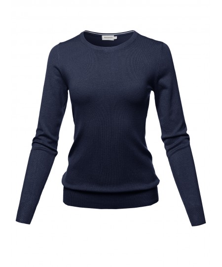 Women's Solid Basic Viscose Nylon Crew Neck Sweater Top