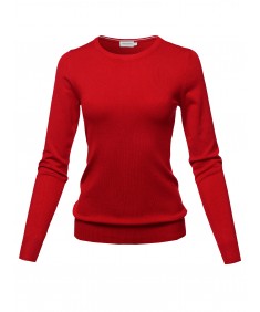 Women's Solid Basic Viscose Nylon Crew Neck Sweater Top