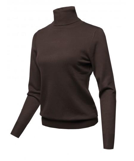 Women's Solid Turtle Neck Long Sleeves Knit Sweater Top