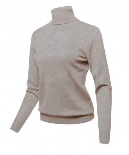 Women's Solid Turtle Neck Long Sleeves Knit Sweater Top