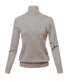 Women's Solid Turtle Neck Long Sleeves Knit Sweater Top