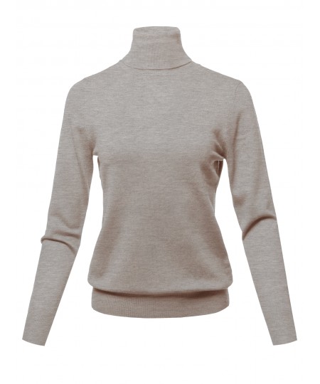 Women's Solid Turtle Neck Long Sleeves Knit Sweater Top