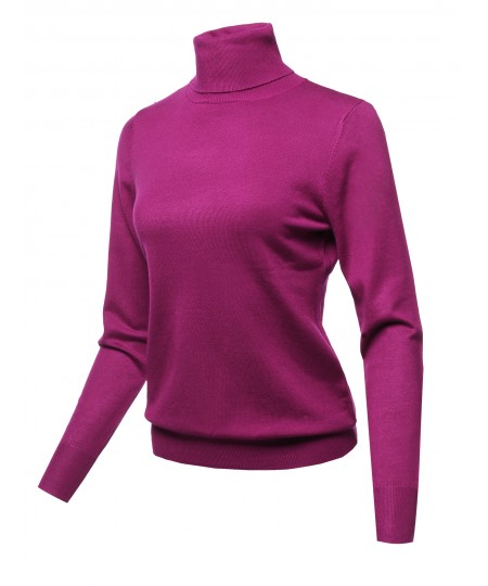 Women's Solid Turtle Neck Long Sleeves Knit Sweater Top