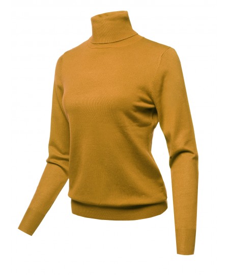 Women's Solid Turtle Neck Long Sleeves Knit Sweater Top