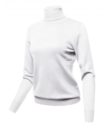 Women's Solid Turtle Neck Long Sleeves Knit Sweater Top