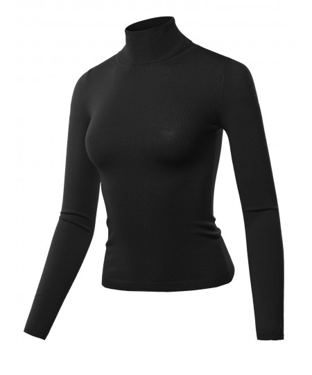 Women's Solid Turtle Neck Long Sleeves Sweater Top