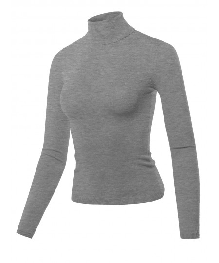 Women's Solid Turtle Neck Long Sleeves Sweater Top