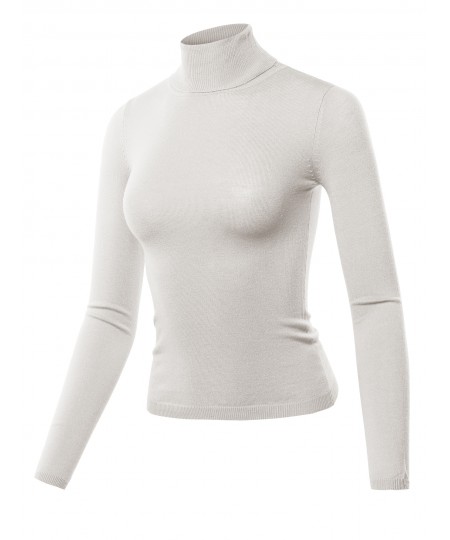 Women's Solid Turtle Neck Long Sleeves Sweater Top