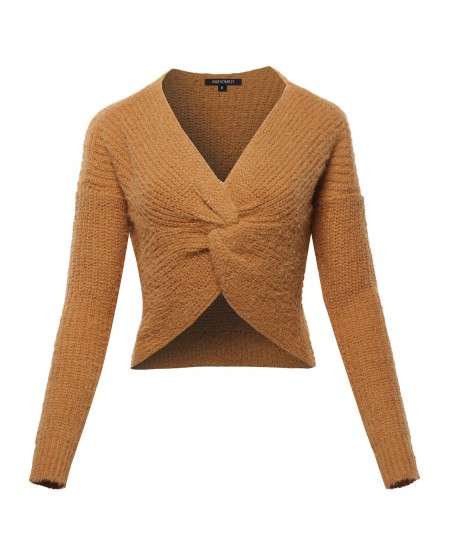 Women's Solid Twist Front Knitted Sweater