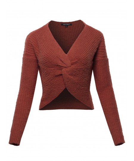 Women's Solid Twist Front Knitted Sweater