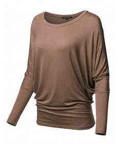 Women's Casual Solid Boat Neck Long Dolman Sleeve Top - MADE in USA