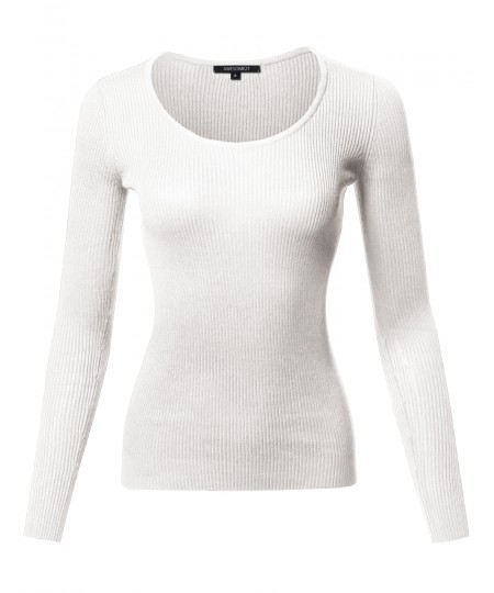 Women's Causal Basic Fitted Long Sleeve Scoop Neck Rib Top