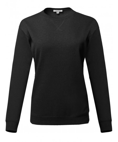 Women's Causal Crew Neck V-Notch Detail Sweatshirt