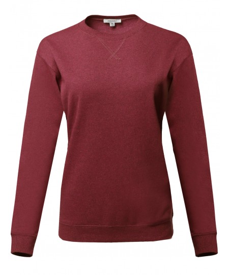 Women's Causal Crew Neck V-Notch Detail Sweatshirt