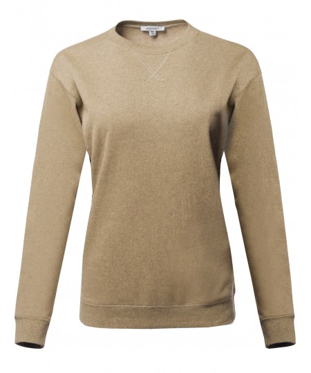 Women's Causal Crew Neck V-Notch Detail Sweatshirt