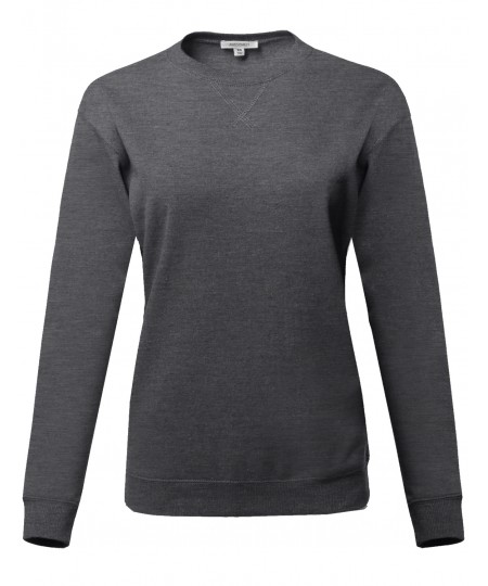 Women's Causal Crew Neck V-Notch Detail Sweatshirt