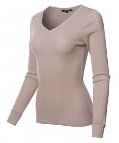 Women's Basic Casual Solid Long Sleeve V-neck Thermal Tops