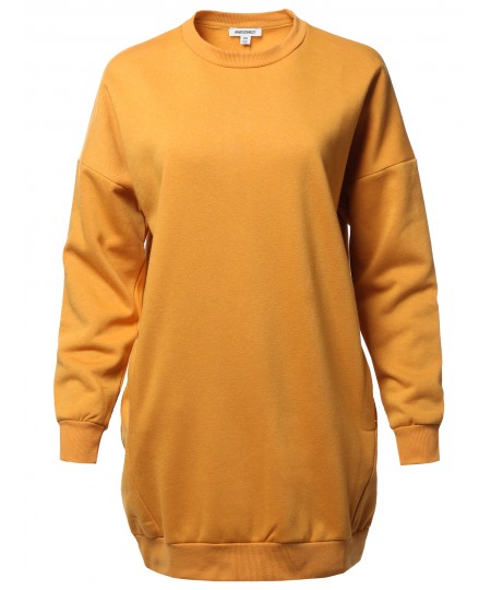 Women's Casual Over-Sized Loose Fit Round Neck Tunic Length Sweatshirts