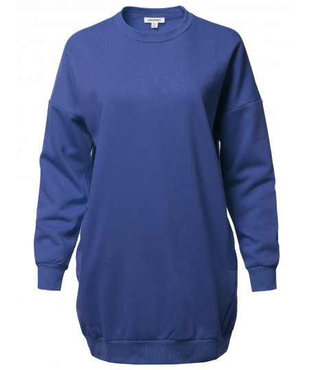 Women's Casual Over-Sized Loose Fit Round Neck Tunic Length Sweatshirts
