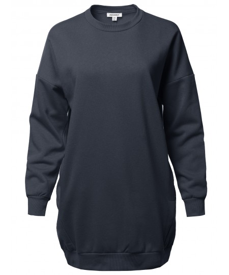 Women's Casual Over-Sized Loose Fit Round Neck Tunic Length Sweatshirts