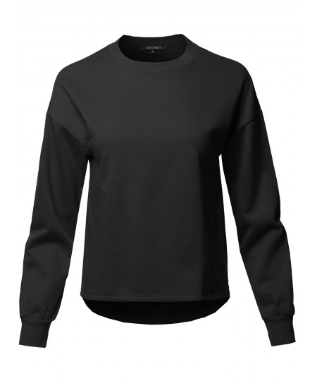 Women's Casual Long Sleeve Round Neck Over-Sized Short Sweat Top