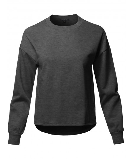 Women's Casual Long Sleeve Round Neck Over-Sized Short Sweat Top