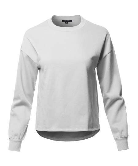 Women's Casual Long Sleeve Round Neck Over-Sized Short Sweat Top