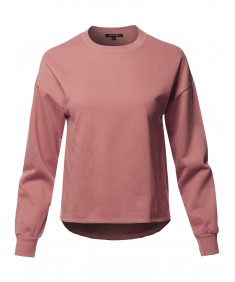 Women's Casual Long Sleeve Round Neck Over-Sized Short Sweat Top