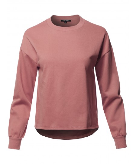 Women's Casual Long Sleeve Round Neck Over-Sized Short Sweat Top