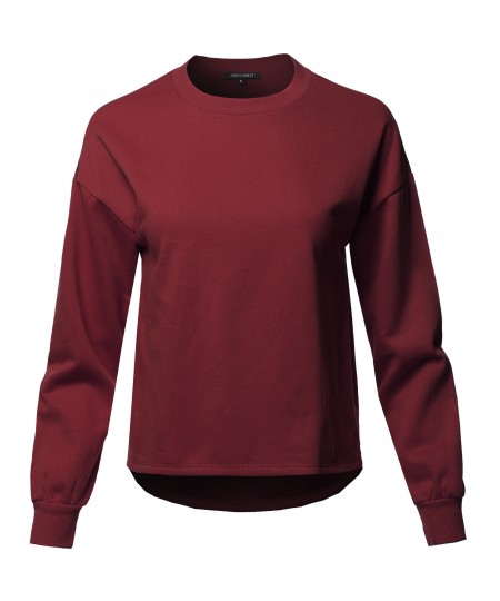 Women's Casual Long Sleeve Round Neck Over-Sized Short Sweat Top