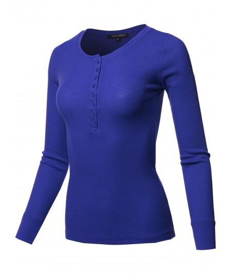 Women's Solid Long Sleeves Henley Neck Thermal Top
