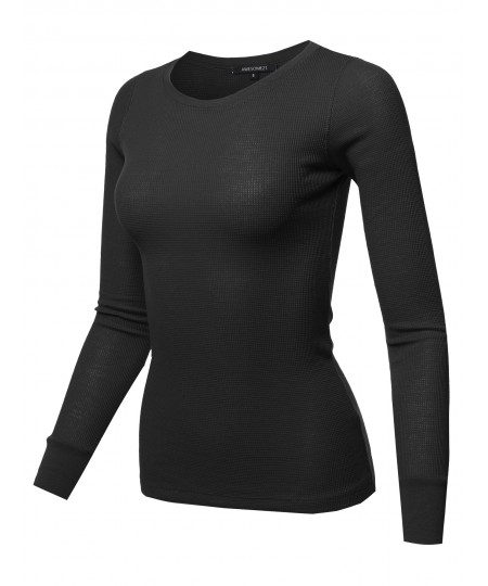 Women's Basic Casual Solid Long Sleeve Round-Neck Thermal Tops