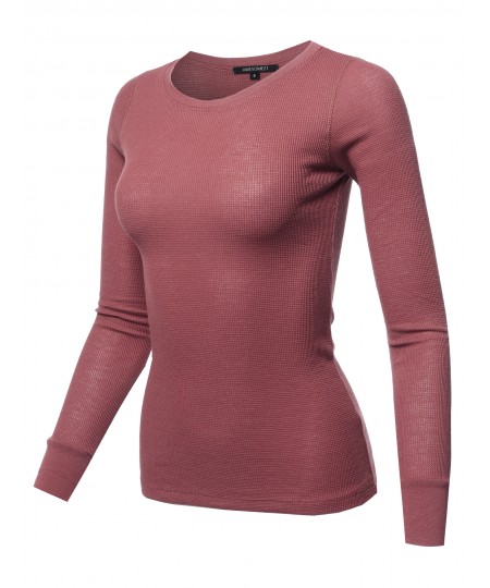 Women's Basic Casual Solid Long Sleeve Round-Neck Thermal Tops