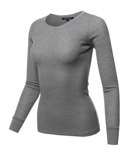 Women's Basic Casual Solid Long Sleeve Round-Neck Thermal Tops