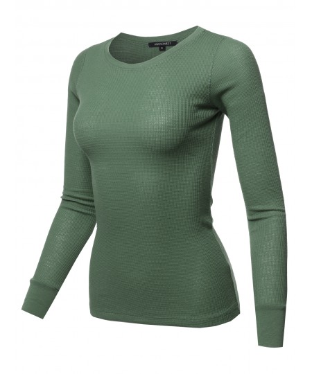 Women's Basic Casual Solid Long Sleeve Round-Neck Thermal Tops