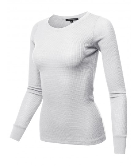 Women's Basic Casual Solid Long Sleeve Round-Neck Thermal Tops