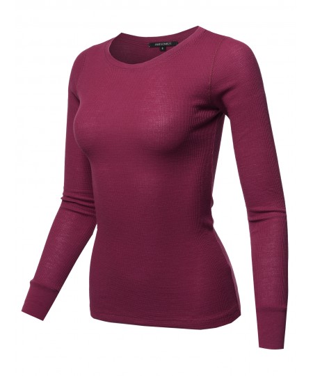 Women's Basic Casual Solid Long Sleeve Round-Neck Thermal Tops