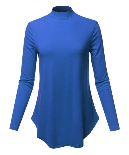 Women's Solid Long Sleeves Round Hem Mock Neck Top