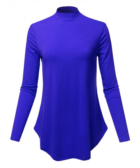 Women's Solid Long Sleeves Round Hem Mock Neck Top