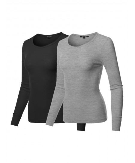 Women's Casual Solid Basic Crew Neck Long Sleeves Thermal Top