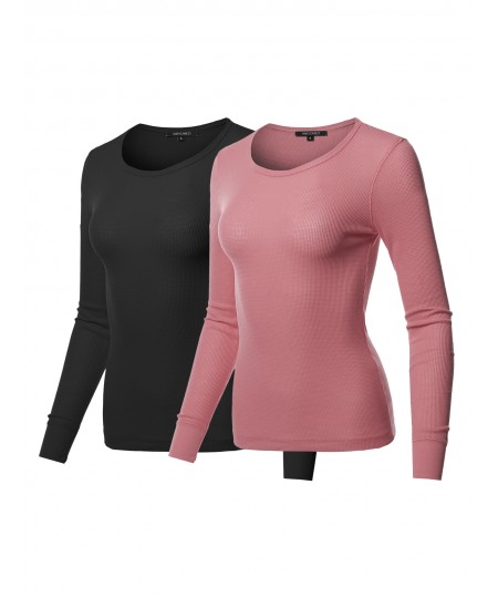 Women's Casual Solid Basic Crew Neck Long Sleeves Thermal Top