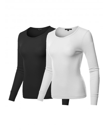 Women's Casual Solid Basic Crew Neck Long Sleeves Thermal Top