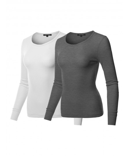 Women's Casual Solid Basic Crew Neck Long Sleeves Thermal Top