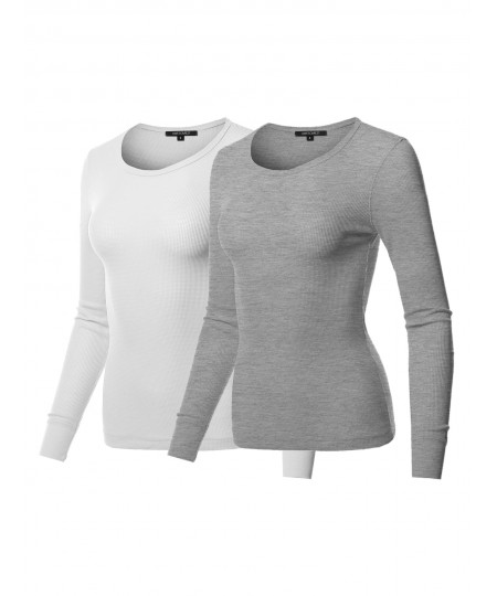 Women's Casual Solid Basic Crew Neck Long Sleeves Thermal Top